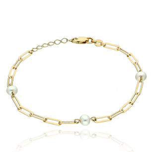 Bransoletka złota pr.375 łańcuch z perłami 19cm