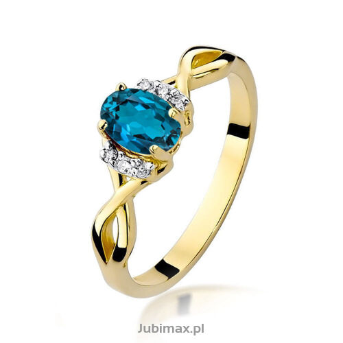 Pierścionek z london blue topazem W019 0,50ct żółte złoto r18