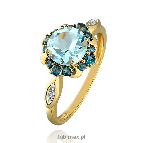 Pierścionek sky blue topaz 1,57ct i brylanty r17