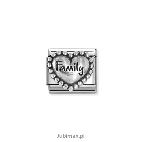 Nomination Link Silver 925 330101-84 Serce z napisem Family