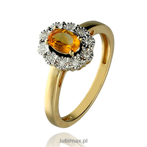 Pierścionek z cytrynem 0,45ct i brylantami r13