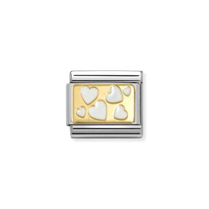 Nomination Link Gold 18K 030284-70 Białe serca