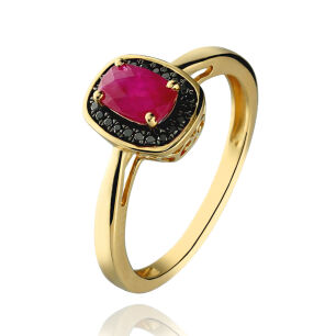 Pierścionek z rubinem 0,65ct i brylantami r14