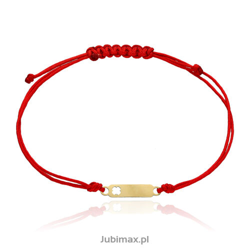 Bransoletka złota pr.585 sznurek czerwony blaszka