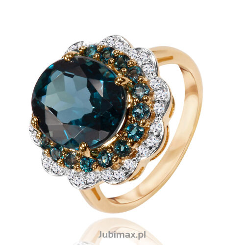 Pierścionek london blue topazy 6,00ct white topazy r11