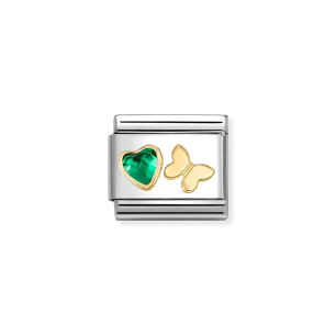 Nomination Link Gold 18K 030613-15 Serce zielone motyl