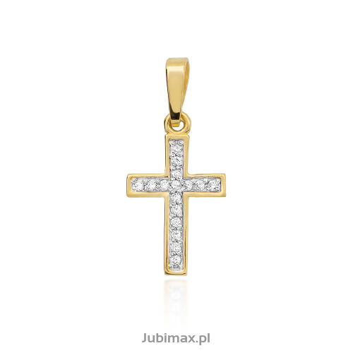 Krzyżyk z brylantami K42 0,08ct żółte złoto