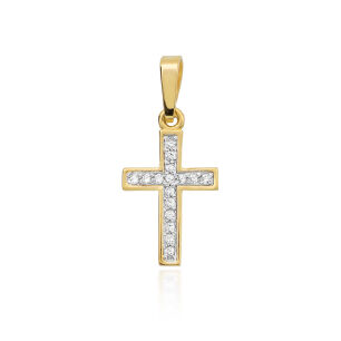 Krzyżyk z brylantami K42 0,08ct żółte złoto