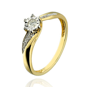 Pierścionek z brylantami 0,15ct żółte złoto r12