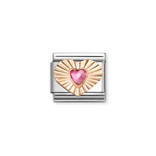 Nomination Link Rose Gold 9K 430610-003 Różowa cyrkonia serce