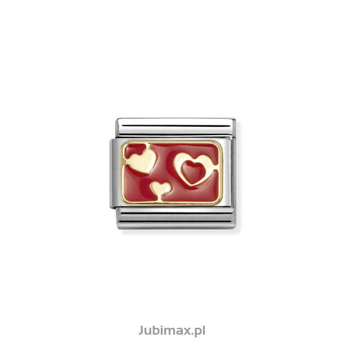 Nomination Link Gold 18K 030284-74 Serca na czerwonym tle