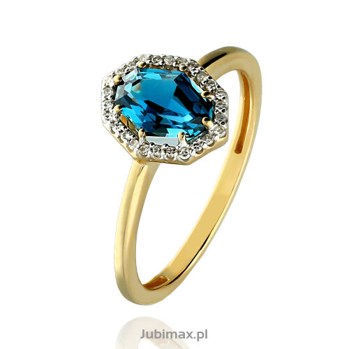Pierścionek london blue topaz 1,60ct i brylanty r16