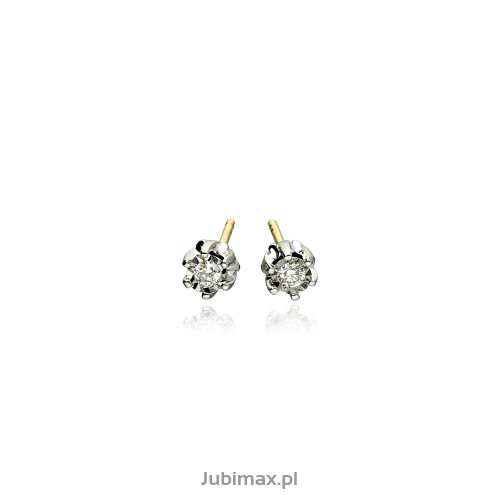 Kolczyki z brylantami 0,18ct żółte złoto sztyft