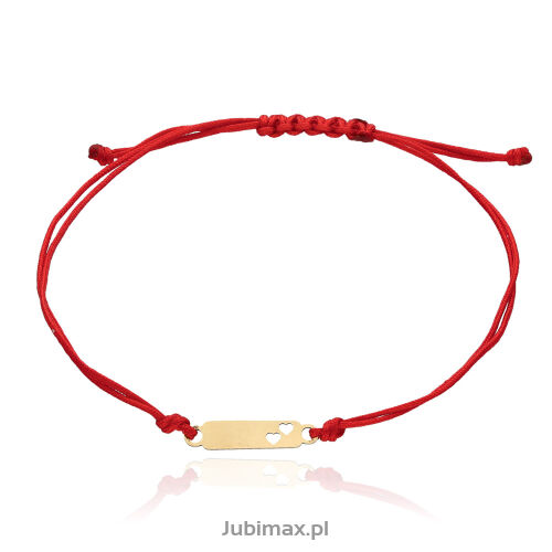Bransoletka złota pr.585 sznurek czerwony blaszka