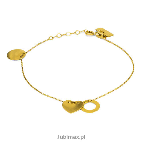 Bransoletka złota pr.585 kółka i serce 18cm