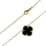 Naszyjnik złoty pr.585 z onyksem koniczyna 45cm