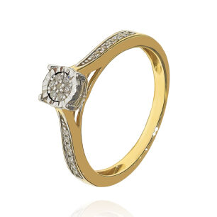 Pierścionek z brylantami 0,13ct żółte złoto r16