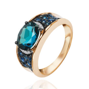Pierścionek z topazem 2,10ct szafiry brylanty r18