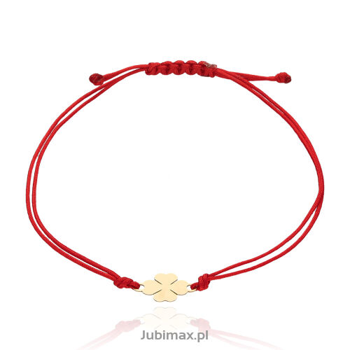 Bransoletka złota pr.585 sznurek czerw. koniczyna