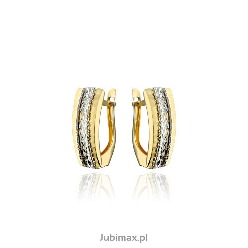 Kolczyki złote pr.375 młotkowane z białym złotem