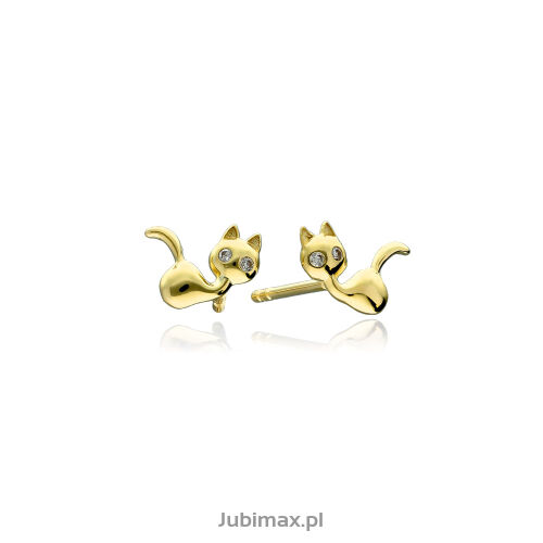 Kolczyki złote pr.375 z cyrkoniami koty