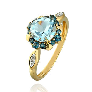 Pierścionek sky blue topaz 1,57ct i brylanty r18