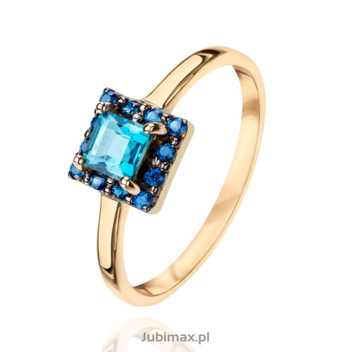 Pierścionek z topazem 0,37ct i szafirami 0,13ct r9