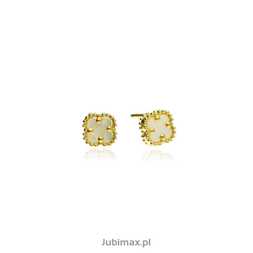 Kolczyki złote pr.585 z masą perłową koniczyny