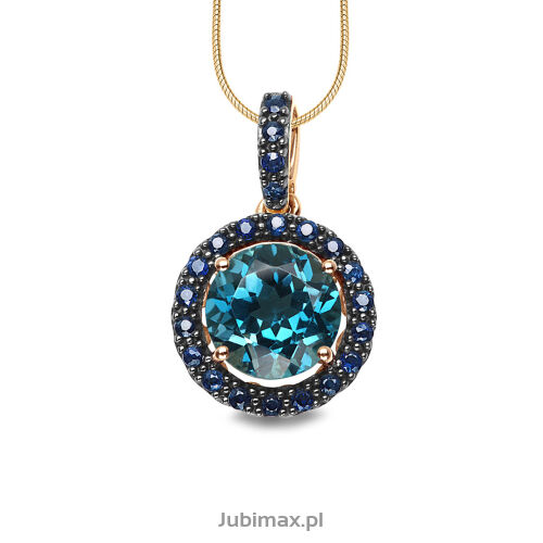Zawieszka topaz london blue 2,55ct  i szafiry