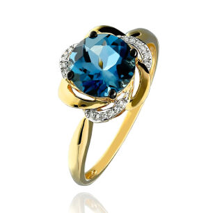 Pierścionek london blue topaz 2,30ct i brylanty r11