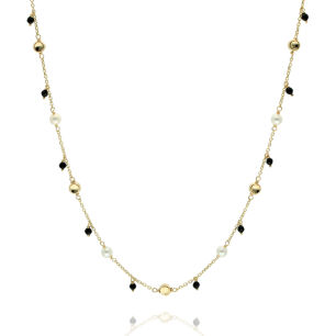 Naszyjnik złoty pr.585 Dallacqua z perłami i onyks 45cm