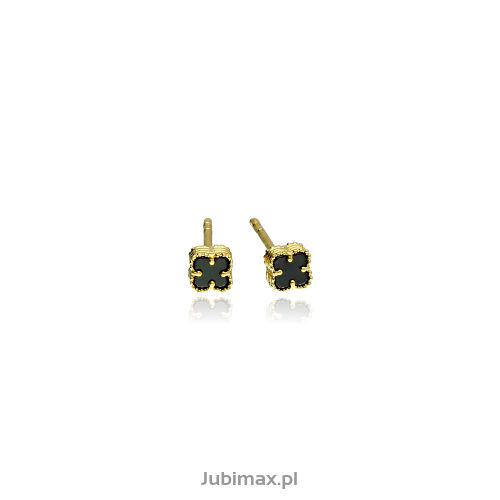 Kolczyki złote pr.585 z onyksem koniczyny mini