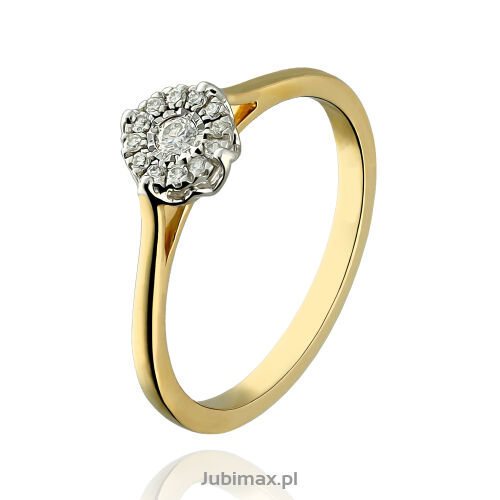 Pierścionek z brylantami 0,15ct żółte złoto r13