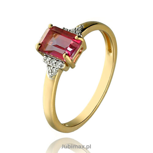 Pierścionek z topazem różowym 0,90ct i brylantami r12