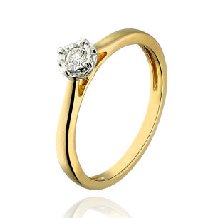 Pierścionek z brylantem 0,08ct żółte złoto r12