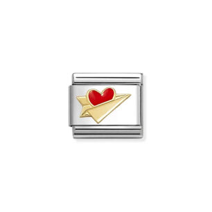 Nomination Link Gold 18K 030283-34 Papierowy samolot z sercem