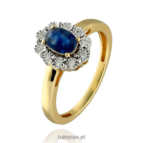 Pierścionek z szafirem 0,65ct i brylantami r14