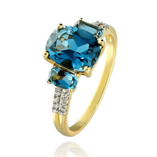 Pierścionek london blue topazy 2,78ct i brylanty r12