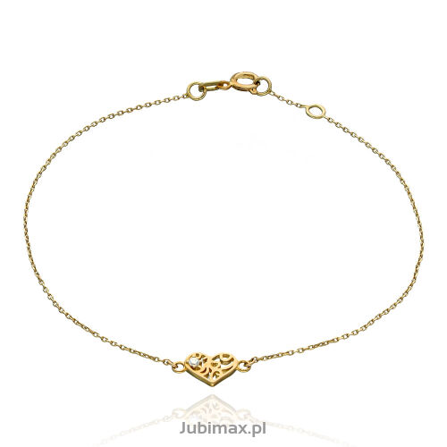 Bransoletka złota pr.333 z cyrkonią serce 19cm
