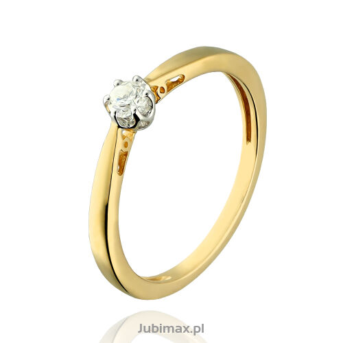 Pierścionek z brylantem 0,15ct żółte złoto r17