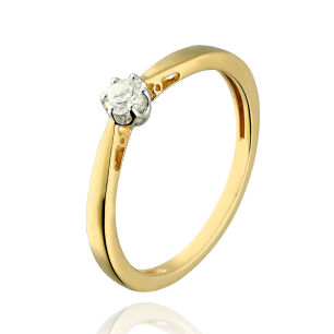 Pierścionek z brylantem 0,15ct żółte złoto r17