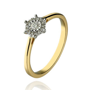 Pierścionek z brylantami 0,08ct żółte złoto r15