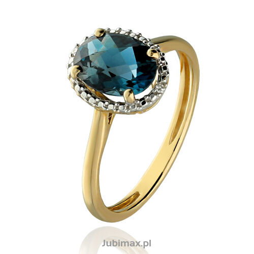 Pierścionek london blue topaz 1,54ct i brylanty r13