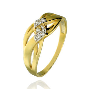 Pierścionek złoty pr.375 z cyrkoniami pleciony r18