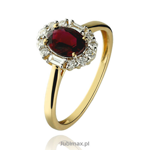 Pierścionek z rodolitem 1,10ct i brylantami r14