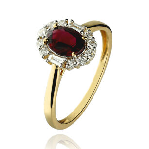 Pierścionek z rodolitem 1,10ct i brylantami r14