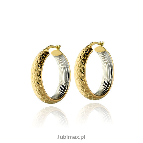 Kolczyki złote pr.585 koła młotkowane z białym złotem