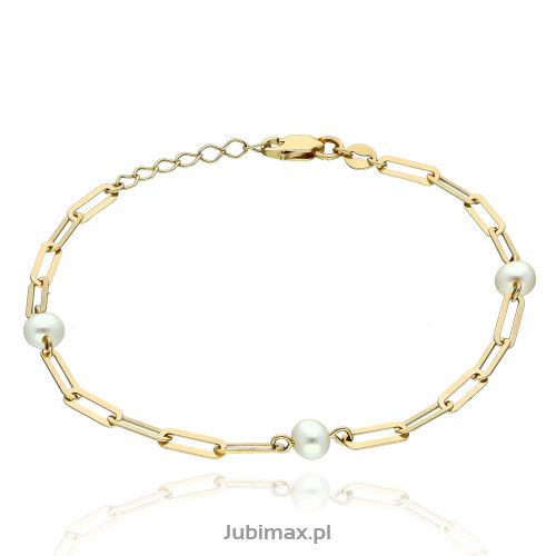 Bransoletka złota pr.375 łańcuch z perłami 19cm