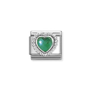 Nomination Link Silver 925 330606-004 Zielone serce cyrkonia