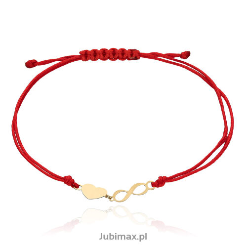 Bransoletka złota pr.585 sznurek czerwony 2-elem